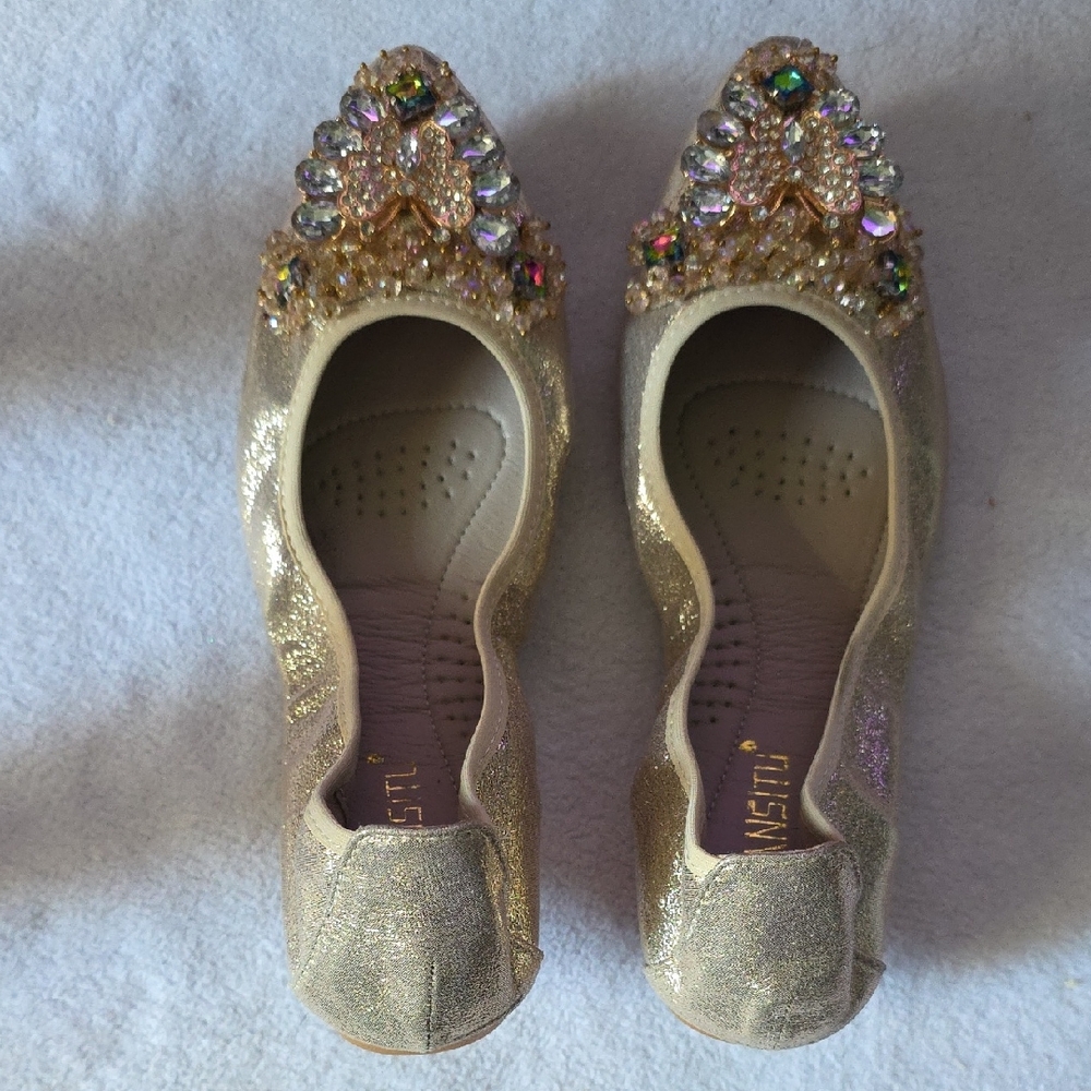 Women's Foldable Pointed Toe Ballet Flats Rhinestone Loafers EURO 39/ US 8.5